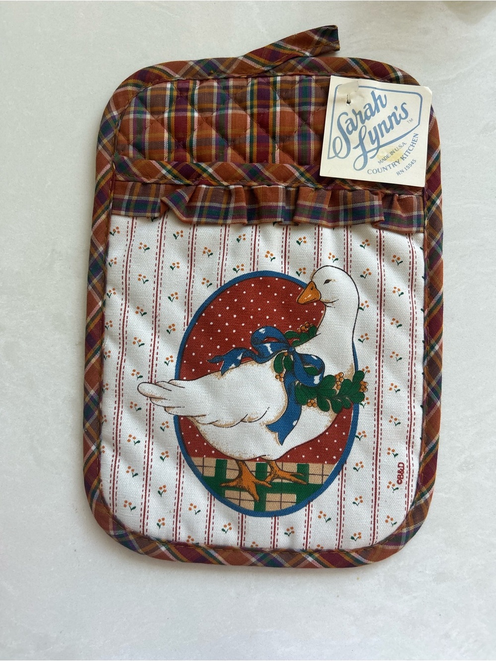 Vintage 1989 Sarah Lynn’s Goose Pot Holder Country Kitchen Plaid USA NOS
